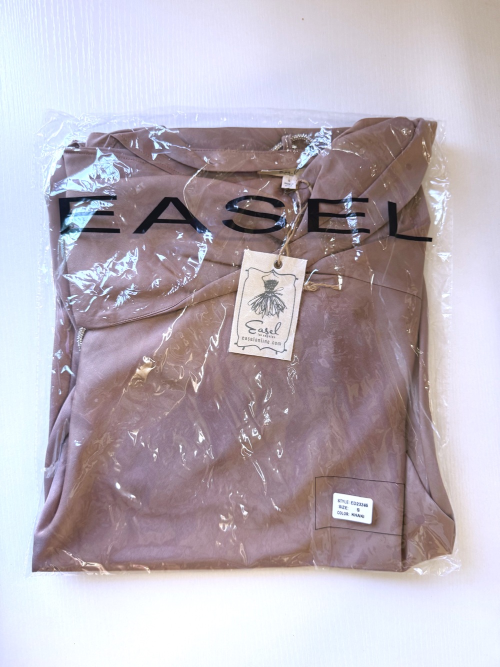 Easel | The Gilded Hour Satin Cowl Neck Midi Slip Dress Bridesmaid Tan New Small - Picture 8 of 11